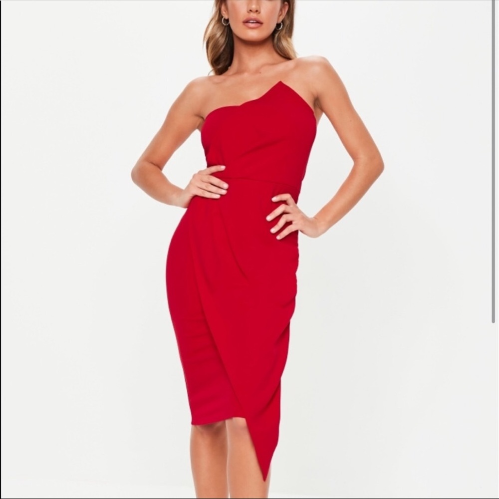 Missguided Red Bandeau Origami Midi Dress